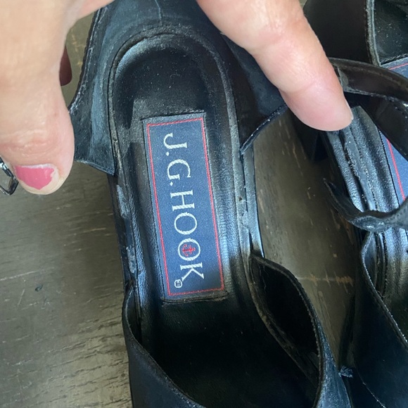 J G Hook Black leather Haley 6.5 block heels 
Adjustable buckles ankle straps - Picture 4 of 8